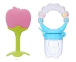 Manan Shopee Kids Apple, Blue Silicone Teether With Baby Fruit Nibbler Pacifier (Pack Of 2)