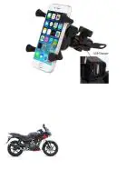 QiisX X-Grip Mobile Phone Holder with USB Charger Bike Mobile Holder for Bajaj Pulsar 220F