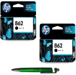 HP 862 Black Original Ink Cartridge (Pack of 2) With ITGLOBAL 3in1 Multi-Function Pen