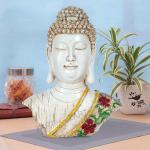 FAMTURE White Polyresin White Buddha Head Statue Meditation Idol 11