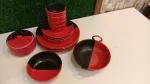 Caffeine Ceramic Handmade Stoneware Red & Black Combo Dinner Set ( 15 pcs. Microwave & Dishwasher Safe )