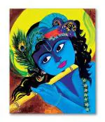 Tamatina Multicolor Religious Lord Krishna God Indian Unframed Art Canvas Painting - 24X20 Inch