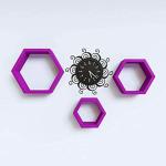 FLEURS DE ROCAILLE l Hexagonal Shape Floating Wall Shelves/Racks/Book Shelf For Home Decor/Living Room/Bed Room/Office/Hall (Purple,Set Of 3)