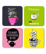 Whats Your Kick Tea Lover A Cup of Tea Solves Every Thing Printed Set of 4 Coaster With Beautiful Metal Stand