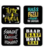 Whats Your Kick Funny Hindi Quotes Tumse Na Ho Payega Quotes Printed Set of 4 Coaster With Metal Stand