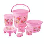 SKI Pink Plastic Bathroom Set (7 pcs)