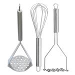 DreamBasket Stainless Steel Egg Whisk & (Pack of 2) Potato Masher / Pav Bhaji Masher for Kitchen