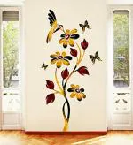 Divinedesigns Multicolor Vinyl Branch Flower And Butterfly Wall Sticker