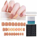 Coslifestore Press On Nails 24 Reusable Gel Chrome Nail Extensions Bridal Nails With Application Kit Consisting of Buffer, Manicure Tool, 24 Jelly Tabs Diy Nail Art (Beige)