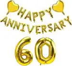 Festiko Gold Happy 60 Anniversary Combo Balloon Banner, 60th Anniversary Party Decorations, Perfect For 60th Wedding Anniversary Party Decorations Supplies
