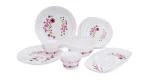 DK Unbreakable Plastic Light Weight Dinner Set of 21 Piece Plastic Printed Round Dinner Set 3 Big PLATS 3 Small PLATS 6 Small Bowl 6 Table Spoon 1 Big Bowl with 1 LID 1 Big Serving Tray ( Pink Color )