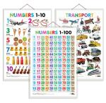 GO WOO Combo of 3 Transport, Numbers 1-10 and Numbers 1-100 Charts for Kids