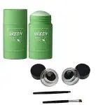 BIOAQUA Professional Combo Of Green Tea Purifying Clay Stick Mask Oil Control Anti-Acne Eggplant Solid Fine Green Tea Facial Detox Mud Mask And 2 In 1 Gel Eyeliner music flower (Set Of 2)