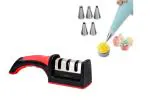 BLUE WONDER Cake Decorating 6 Pcs Nozzle with Stainless Steel Knife Sharpener and (Multicolour, Pack of 2)