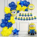 SPECIALYOU.IN Minion Theme Birthday Decorations items for boys with Yellow & Blue balloons, Minion Foil Balloon set & Happy birthday paper, Minion Balloon for birthday decor for boys - 47 Pcs