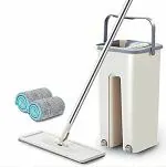 ODD M EVEN 2 in 1 Self Clean Wash Dry Hands-Free Magic Flat Spin Net Scratch Mop New Microfiber Flat Mop with Bucket, Cleaning Squeeze Hand Free Floor Mop, Extra 2 Reusable Mop Pads