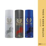 DENVER Sporting Club Rider, Goal & Victor (Pack of 3) Deodorant Spray - For Men (600 ml, Pack of 3)