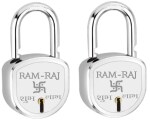 RAM-RAJ Shubh Labh Lock and Keys Link Steel 65mm, Double Locking, 8 Lever Locks for Home, Gate, Door, Shop, Shutter ( Original Aligarh Lock, Silver Finish Pack of 2