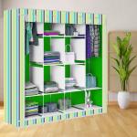 BE MODERN 12 Shelves Green Strip Print Carbon Steel Collapsible Wardrobe (Finish Color -4_GREEN, DIY(Do-It-Yourself))