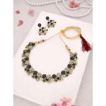 BCOMWALA JEWELS Black & White Gold Tone Traditional & Enamelled Diamond Necklace Set for Women Elegant Bridal & Festive Jewelry, Handcrafted Gold Plated Statement Necklace & Earrings 1 Set
