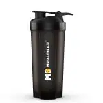 MuscleBlaze Shaker Bottle, 100% Leakproof, BPA-Free Blender Bottle for Protein and Water, Black, 650 ml