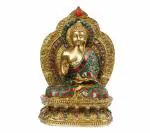 Kartique Antique Brass Gautam Buddha Blessing Idol in Stone Shawl 10.5 Inch