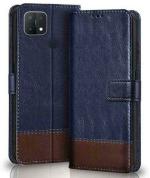 AmericHome Oppo A15, CPH2185, Oppo A15s CPH2179 Blue, Brown Rubber, Cloth, Artificial Leather Shock Proof Mobile Back Cover
