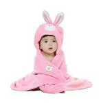 BUMTUM Baby Soft Cotton Hooded Bath Towel | Ultra Absorbent | For Newborn Babies (Pink Rabbit)