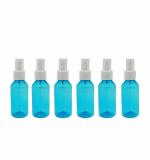 Harsh Pet BPA Free Round Plastic Blue Empty Refillable Reusable Mist Spray Bottle - 100 ml (set of 6)