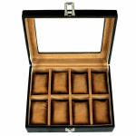Leather World 8 Slots PU Leather Men Watch Box Organizer Case Women Storage Jewelry - Black