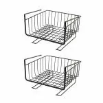 Styleys Multifunctional Storage Basket Kitchen Storage Rack Under Cabinet Storage Shelf Basket Wire Rack Organizer Storage with Tissue Holder, S11088 - Black, Pack of 2
