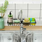 Juzr 2 Pcs Soap Sponge Sink Caddy Dish Holder Drainer Rack for Kitchen Bathroom Tap - Metal,22 X 10 X 7 CM, Black