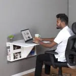 INVISIBLE BED Wall Mounted Folding Table with Shelf and Storage Study Table/Home Office/Work from Home Laptop Table (Glossy White)