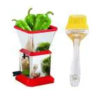 First Front Stainless Steel Chilly Cutter Cutter With Silicon Basting Mini Oil Brush Only and (Multicolour, Pack of 2)