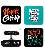 Whats Your Kick Positive Thinking Ants With Never Give Up Quotes Printed Set of 4 Coaster With Metal Stand