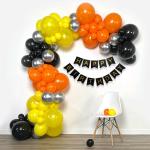 Hemito Latex Black,Yellow,Orange Birthday Decoration Kit Happy Birthday Banner Metallic And Chrome Balloons (Set Of 42)