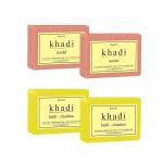 SWATI KHADI Organic Natural Herbal Sandal And Haldi Chandan Soap For Glowing Skin And Body, 125 G (Pack Of 4)