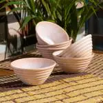 Jimkia Ceramic Dessert Bowl | Toxic Pinkish Lining Bowl Set | Serving Bowl | Ceramic Cereal Bowl (White, Pack of 6)