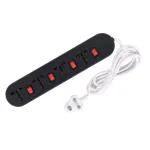 CADEAU Four-Way 2 Meter Extension cord with 4 Switch 4 Socket 4 Core Long Wire Without Usb Port emergency Extension Board 4 Socket Extension Boards (Black)