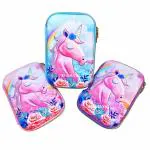 SHANAYA Premium Stylish 3D Hardtop Embossed Cute Floral Unicorn Smiggle EVA Pencil Pouch Case Box for School College Girls Boys Stationery Items (Random Color)
