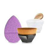 Majestique Flat Foundation Brush with Facial Cleaning Sponge Exfoliating &Blending - Color May Vary