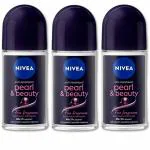 Nivea Pearl Beauty Black Roll-On Deodorant for Men & Women 50ml (Pack of 3)