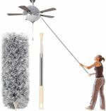 PXBQ Microfiber Feather Duster Bendable & Extendable Fan Cleaning Duster with 100 inches Expandable Pole Handle Washable Duster for High Ceiling Fans, Window Blinds, Furniture