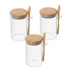 Home Heaven Glass Sugar Container with Spoon, 15oz, Set of 3, Bamboo Lid, Jars for Coffee Beans, Spices, Brown Sugar, Tea, Flour, Nuts, Candy, Salts