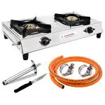 Suraksha Shine Combo LPG Hose Pipe set (1.5 Metre) with Gas lighter and Extreme Gas Stove (2 Burner)