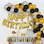Hemito Foil Black,Silver,Gold Birthday Decorations Kit,Metallic Balloons,Happy Birthday Letter Foil (Set Of 61)