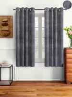 Cortina Plain Velvet Room Darkning Window Curtain (Grey) With Eyelet-(5Ft) (Pack of 2)