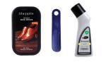 Sheppits Premium Shoe Shiner, Liquid Shoe Polish (Natural) & Shoe Horn (Navy Blue) Combo | Shoe Care Kit
