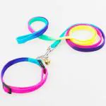 YellowCult Small Dogs Puppy Cat Rabbit Leash & Collar in Rainbow Pattern, 7 Colors, Metal Hook, Adjustable Length and Neck Girth, Nylon Rainbow Leash for Small Pets [Leash & Collar Set]