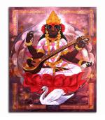 Tamatina Multicolor Religious Art Maa Saraswati God Unframed Canvas Painting - 13X11 Inch